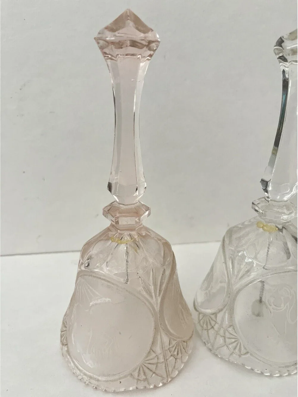 Lot of 2 Gorgeous Glass Lead Crystal Bell - Clear And Pink Tone